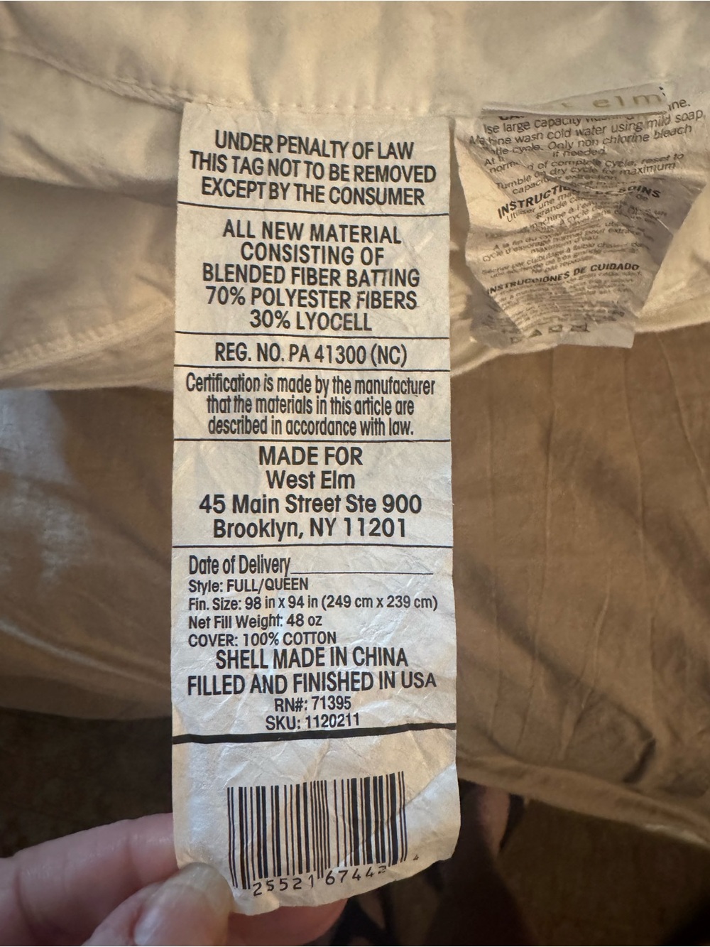 West Elm White Down Alternative Full/Queen Comforter 100% Cotton - Picture 6 of 7
